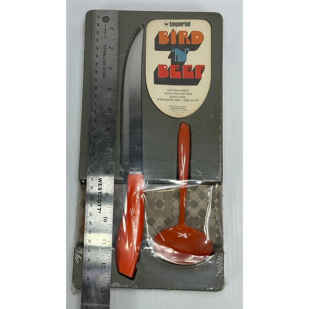 Vintage MCM Imperial Bird N Beef Orange USA Stainless Steel Original‎ Box